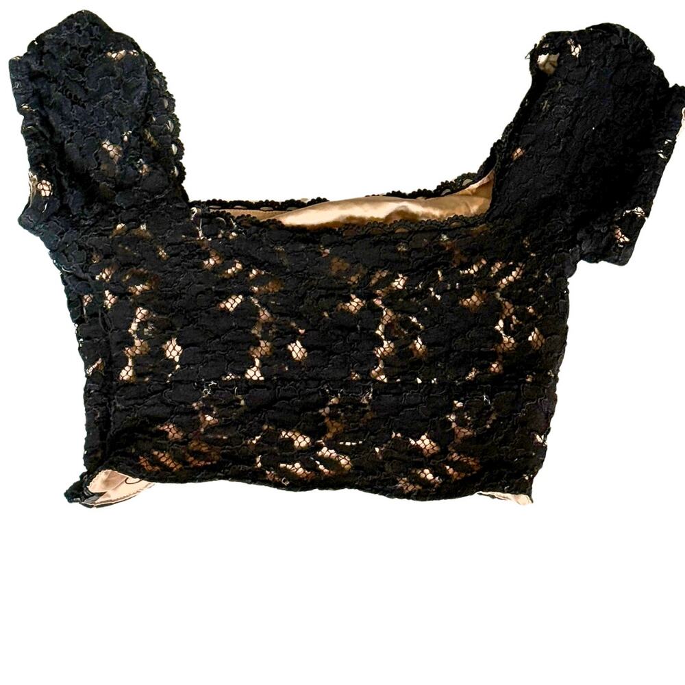 Black Cropped Lace Top Romantic Coquette Floral Lace Crop Top Size XS